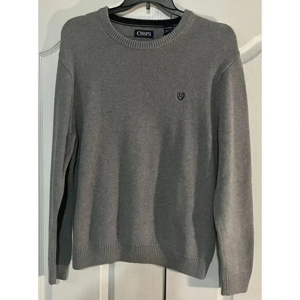 Chaps Pullover Sweater Mens Size XL Gray Cotton Crew Neck Chest Logo